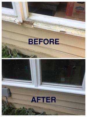 Replaced rotted window sill.