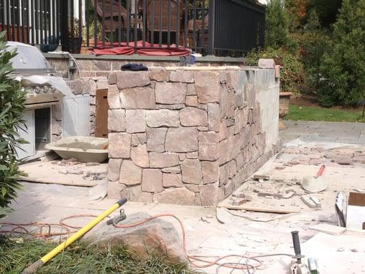 This was and in progress stone kitchen made with block and concrete footings