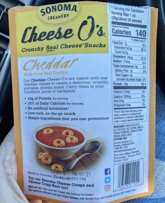 Back of a bag of Cheese O's