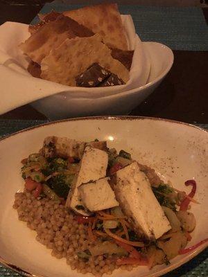 Miso Glazed Tofu with seasonal vegetables.