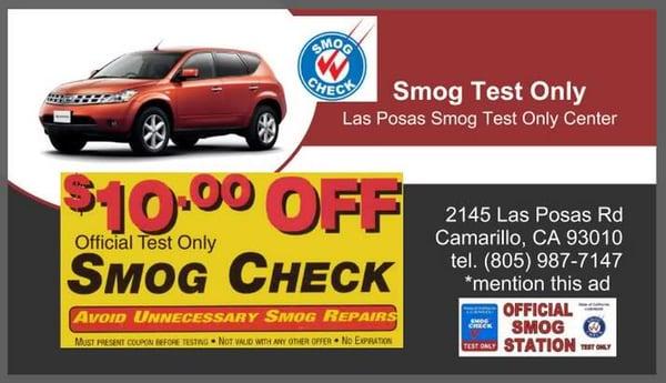 Mention this coupon and get 10.00 off your next Smog! :)