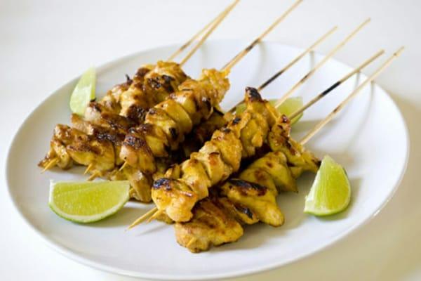 Healthy, gluten free, low carb lots of flavor. Chicken skewers marinated in Asian spices