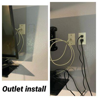 Installed a single pole 120v outlet for wall mounted TV