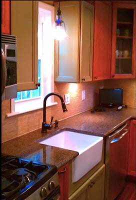 Farm sink and finished countertops