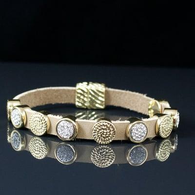 Tan Leather Bracelet with CZ Stones