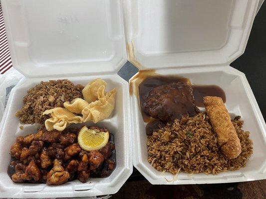 6. Egg Foo Yong, Egg Roll and Fried Rice Combo Plate combo 14. Hot Orange Chicken, Chicken Cheese Wonton and Fried Rice Combo Plate