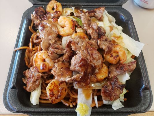 Beef and shrimp noodles.