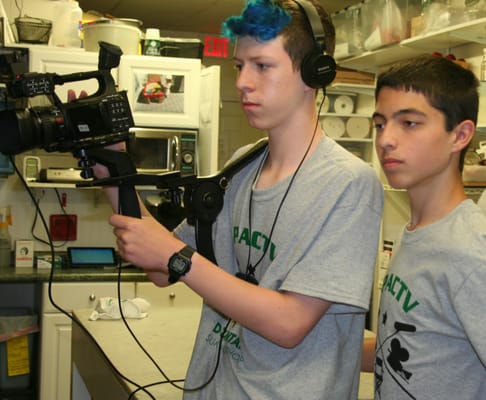 Students learning to make a documentary during the annual summer workshop