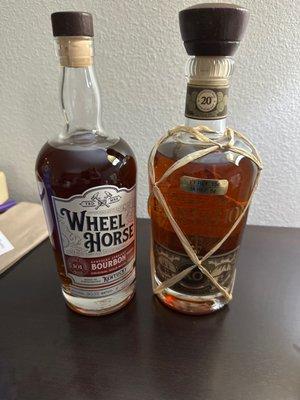 Plantation XO 20th anniversary and Wheel Horse Bourbon. Both excellent!