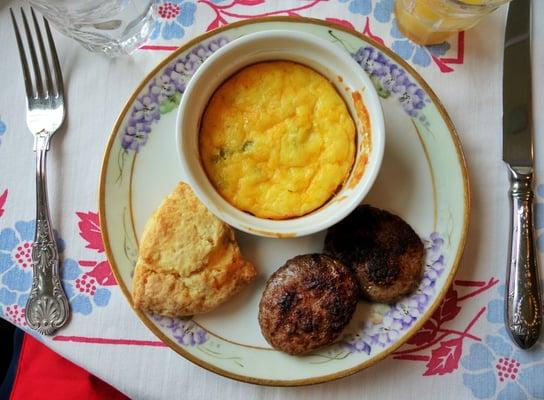 Quiche, sausages, and candied ginger scones