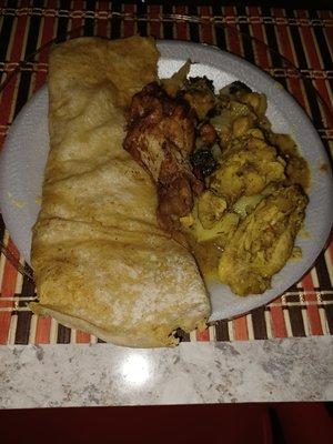 Curry chicken  with  dhal  puri roti