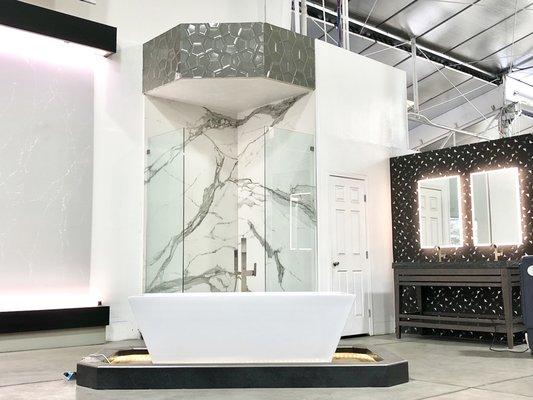 Porcelain slabs used on a shower wall