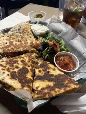 Vegetable quesadillas with salsa and sour cream- delish