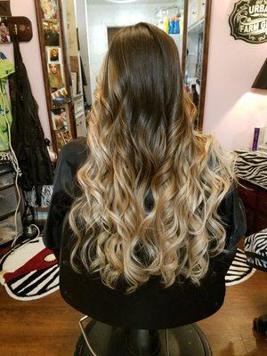 Balayage highlite on very long hair