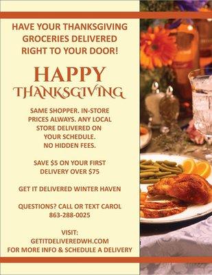 Have me shop for your Thanksgiving needs so you can focus on other preparations.