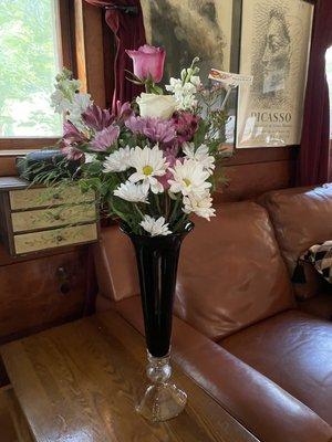 My anniversary arrangement in a tall vase.