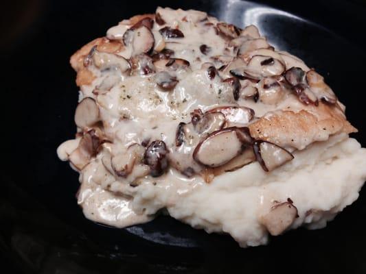 Almond Chicken over baby red mashed potatoes.