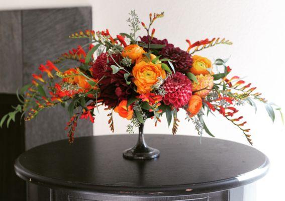 Colorful chalice arrangement by La Saj Design. Wedding centerpiece | floral arrangements