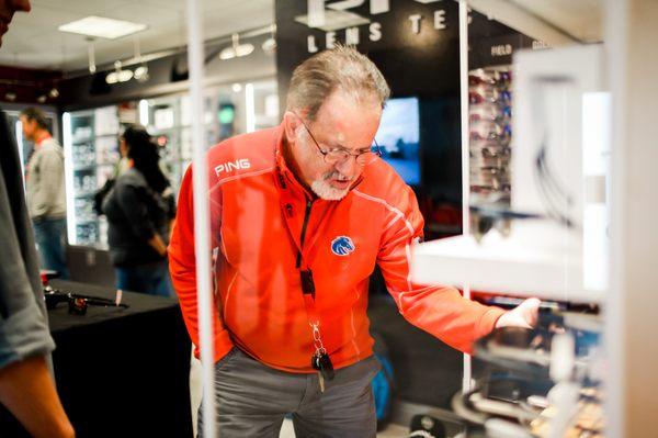 A patient checking out the large collection of Smith we have, which includes the Lowdown Focus and ballistic.