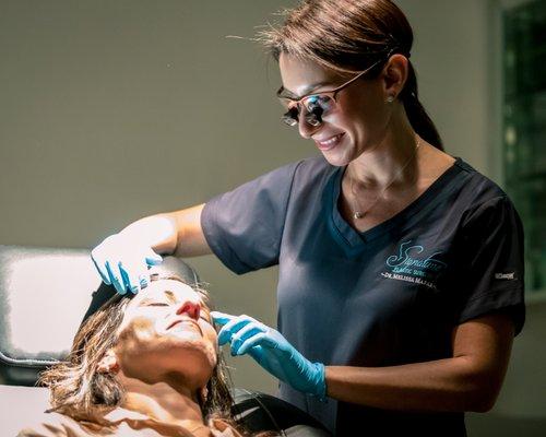 Dr. Marks does ALL of her procedures and injectables - you ALWAYS see you Doctor!