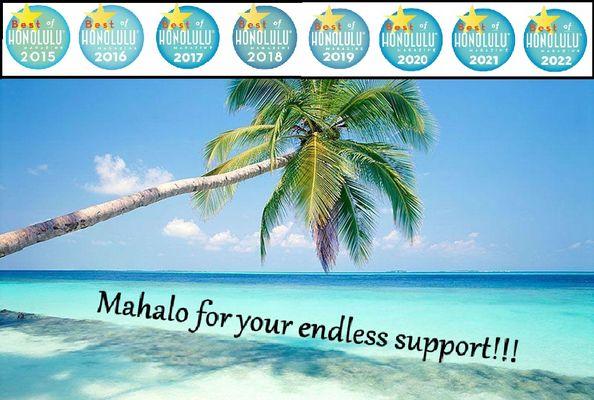 Mahalo for 8 years of encouragement and support!!