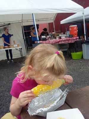 Fresh cooked corn, served right at the farm it was grown from... for a buck!