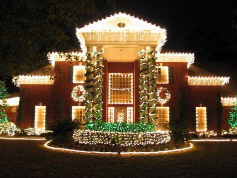 Houston, Kingwood TX Christmas Holiday Lighting Installations, tree wraps, lawn & roof lighting