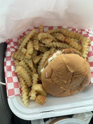 Smoked bbq sandwich and fries