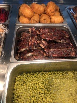 Fried Corn, BBQ Ribs, Sweet Peas