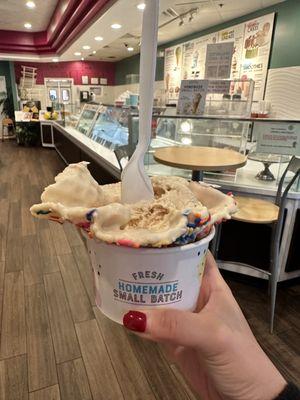 Coffee ice cream with sprinkle waffle bowl