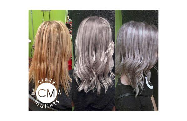 Silver hair by stylist Daisy Zelley.