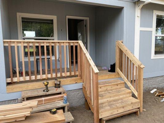 New cedar stairs and rails