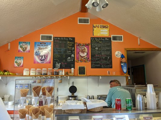 Inside of the ice cream shop.