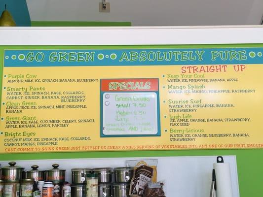 Smoothie menu