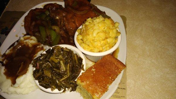 The Smother pork chops here at LV's are to die for, the gravy is so good and the Green's and Mac and cheese is good too