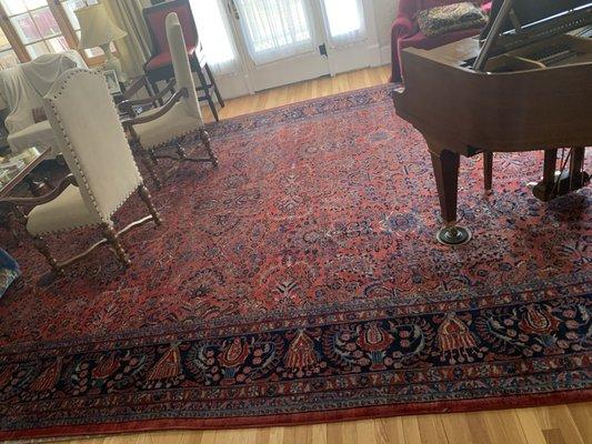 Rug in Living Room, antique, handmade, extra large.