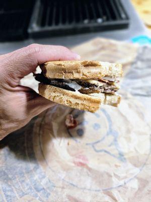 $9 'sourdough jack' (just the 'burger', no meal).  Dry and disgusting.  Shame on you, Jack.