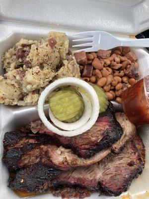 Brisket Plate $13 Charro Beans  Butter Potatoes  Everything was amazing and flavorful!