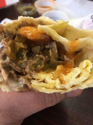 Big steak egg and cheese burrito made to order!