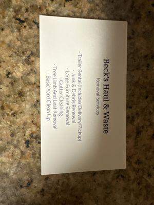 These are some of the other services mentioned on their business cards that they provide! Call them for all hauling needs!