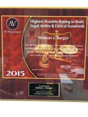 Celebrating 21 years in a row of my receiving an AV Preeminent rating from Martindale-Hubbell, the highest possible rating.