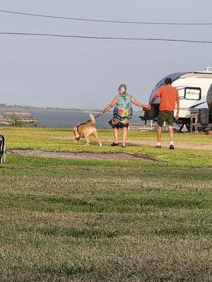 Peaceful walking Bonnie, which is a service dog for Rick.  Let's not forget his wife, Anita