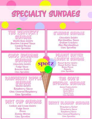 Specialty Sundae Menu