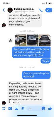 Photos of my conversation and price quotes!!