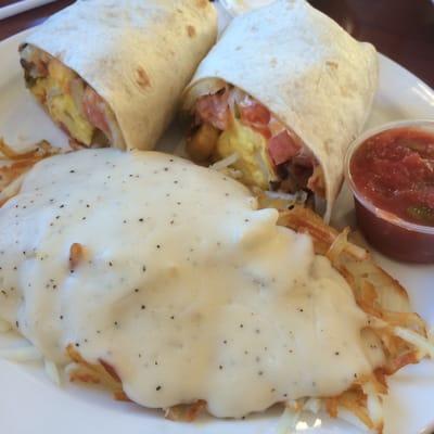 Breakfast burritos with hash browns.