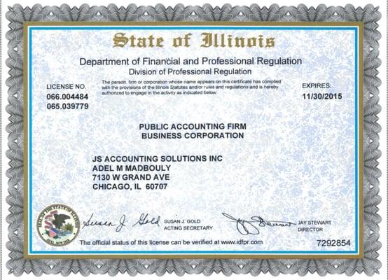 Our firm's CPA License.