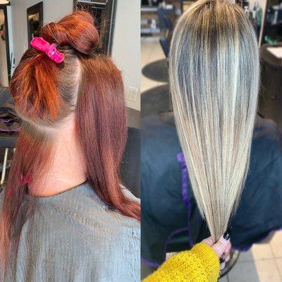 Red to blonde transformation! Patience and hair care is key!