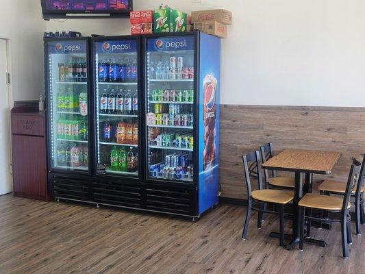 Soda machines and some seating