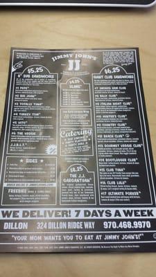 The 3rd menu from Jimmy Johns showing $6.25 for club sandwiches...