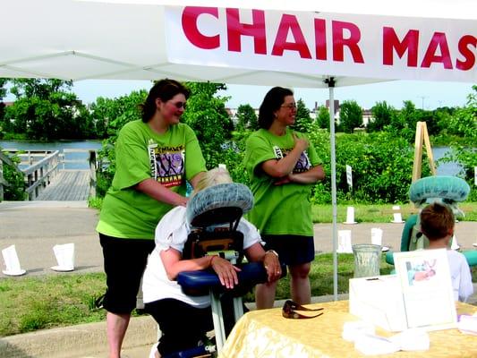 Naomi Thompson doing chair massage for the annual Relay for Life in Austin MN 2009.  All proceeds were donated to the Relay .